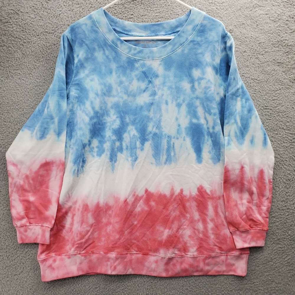 Woman Within Sweatshirt Plus Size 14/16 Red White Blue Tie-Dye Longsleeve